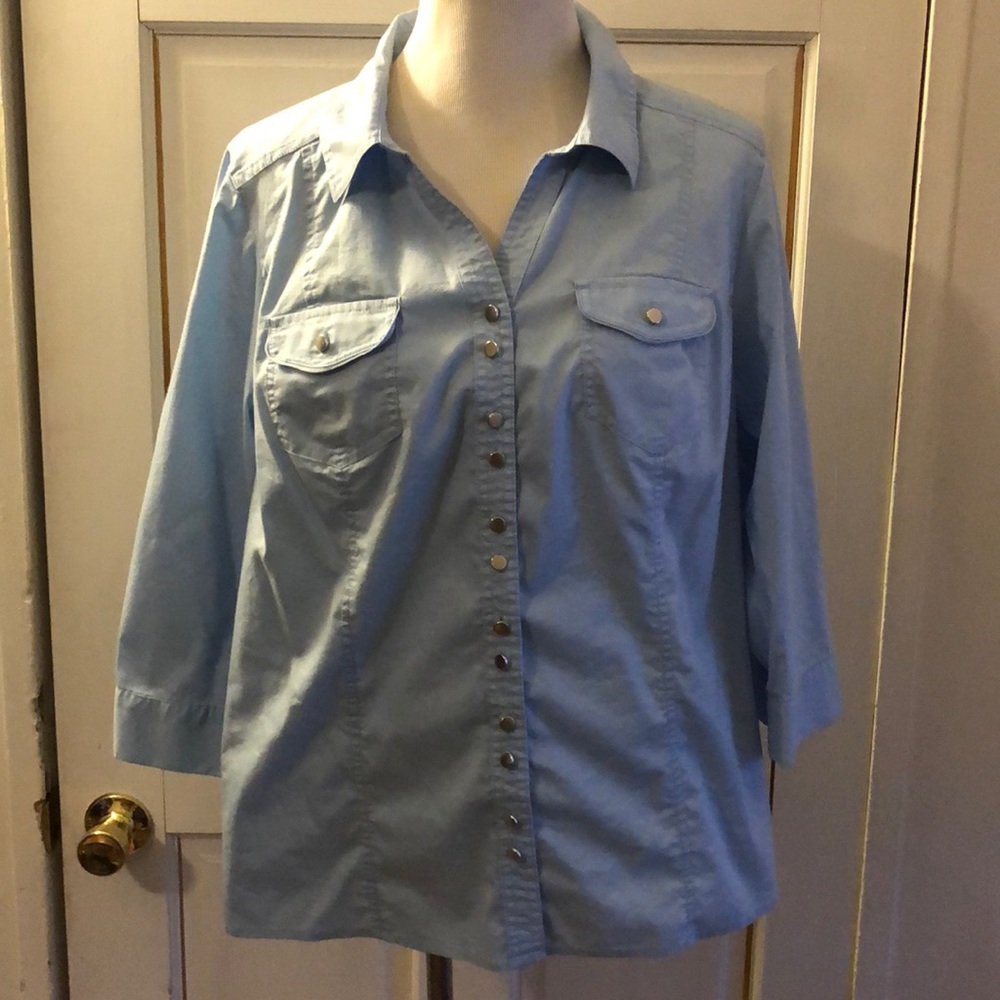 Women’s 1X CJ Banks Button Down Top Baby Blue